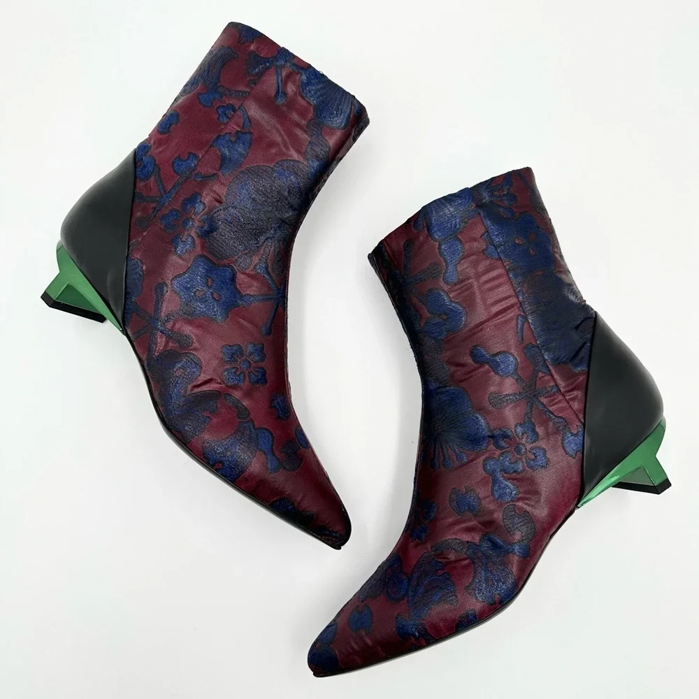 Kenzo Jacquard Pointed Toe Ankle Boots - Picture 2 of 15